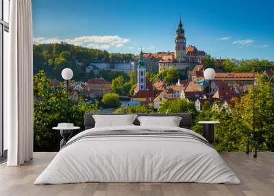 Beautiful view of church and castle in Cesky Krumlov, Czech republic Wall mural