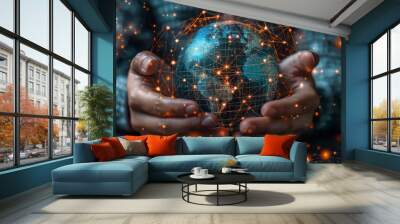 A globe in his hand, and light all around, Wall mural