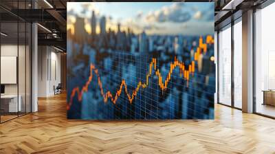 double exposure image of stock market investment graph and city on background,  concept of business investment and stock future trading Wall mural