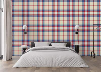 Seamless Red, White, and Blue Plaid Pattern Wall mural