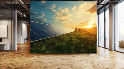 Rows of solar panels installed alongside farmland, harnessing energy from the sun while supporting agricultural activities. Wall mural