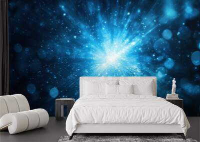 Abstract Blue Light Burst with Bokeh Effect - Dynamic and Energetic Background Wall mural