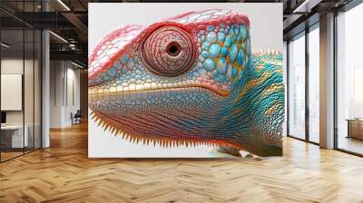 Close-Up of Colorful Chameleon with Detailed Skin Texture and Vibrant Colors on a Neutral Background Wall mural