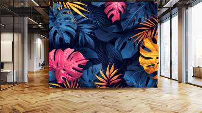 Editorial style pattern of tropical foliage, blending fashion el Wall mural