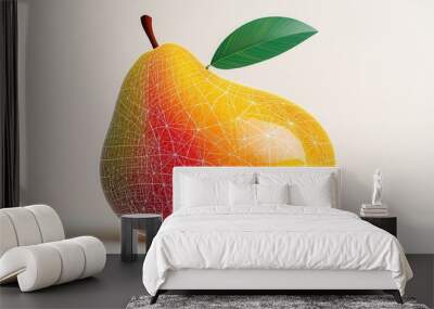 Vibrant Digital Pear with Geometric Wireframe Design on Minimalist Background Wall mural