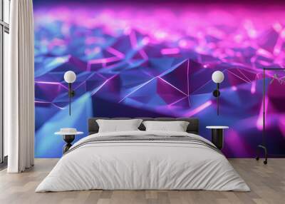 3d polygon texture,glow neon line around,glitter effect,vibrant color Wall mural