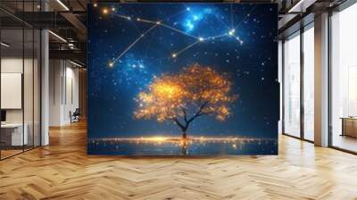 Aries and Leo constellations glowing in a fiery night Wall mural