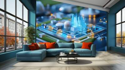 Green energy grid connecting a smart city Wall mural