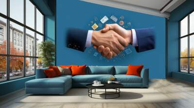 Two companies merging, handshake with documents Wall mural