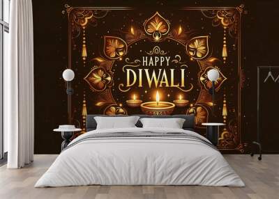 Happy Diwali design illustration in gold color and simple background Wall mural