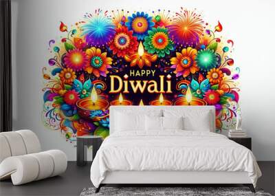 Happy Diwali text with decorative background Wall mural