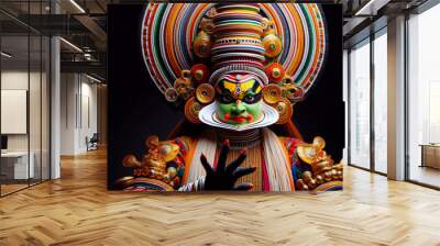 South Indian Kathakali dancer performing Traditional dance on stage Wall mural