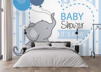 baby shower boy. Elephant with balloons Wall mural