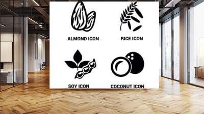 Vector image. Food icons. Soy, almond, coconut, rice icon. Wall mural