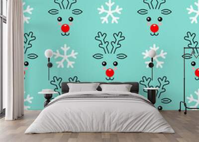 Christmas deer seamless pattern. Cute deer snow Wall mural