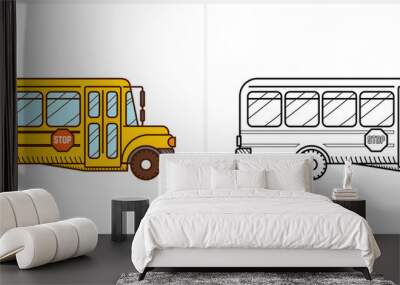 School bus coloring book. Yellow school bus Wall mural