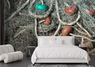 Fishing nets background in the port Wall mural