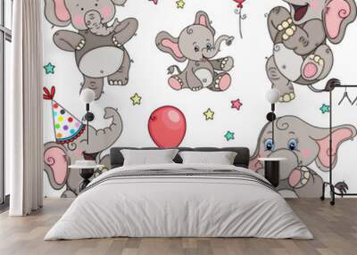 Cute elephant set digital elements for design Wall mural