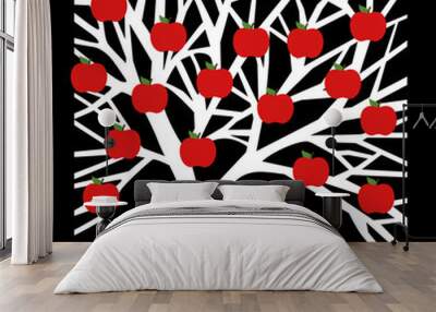 Tree apple icon on black background Wall mural