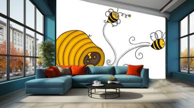 Two bees going out of honey pot Wall mural