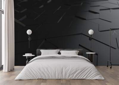 black abstract background with techie hexagons and triangles, 3D rendering, 3d illustration Wall mural