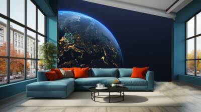 Germany map outline view from space, globe planet earth, teal color, elements of this image courtesy of NASA Wall mural