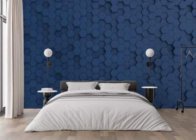 Hexagonal dark navy blue background texture. 3d illustration, 3d rendering Wall mural