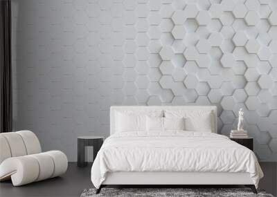 Hexagonal light grey, white background texture, 3d illustration, 3d rendering Wall mural