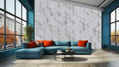 Hexagonal white background texture. 3d illustration, 3d rendering Wall mural