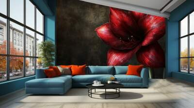 A large amaryllis flower on dark background Wall mural