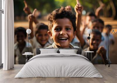 closeup shot of An enthusiastic Indian kid participating in a balling game Wall mural