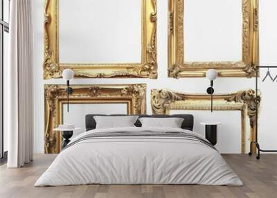 four golden frames on white background Wall mural