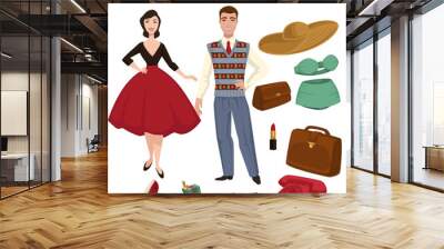 1950 fashion style man and woman personal objects Wall mural