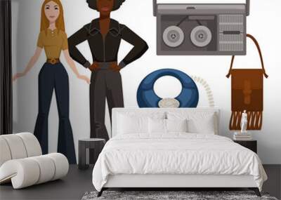 1970 fashion style man and woman personal objects Wall mural