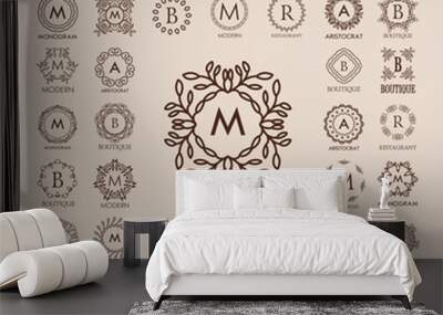 Big bunch of luxury, simple and elegant monogram design templates.  Wall mural