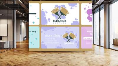 Business card design set for cleaning service Wall mural