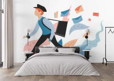 Delivery service messages and mail postman or mailman with bag Wall mural