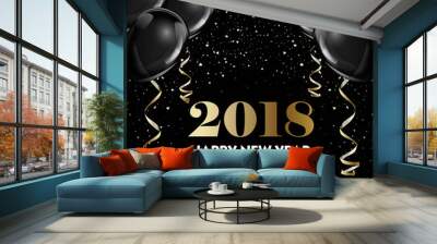 Happy New Year 2018 greeting card or poster template flyer or invitation design. Wall mural