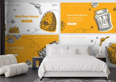 Honey food, web banner set, vector illustration Wall mural