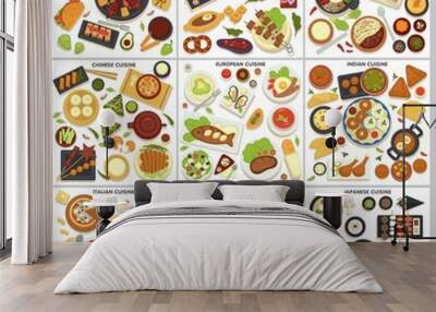 International cuisine menu food and cooking dishes traveling Wall mural