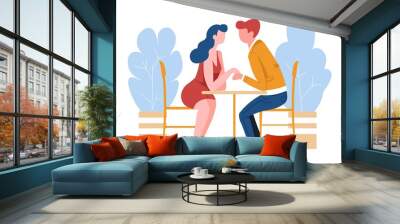 Man and woman on date at cafe couple romantic relationship Wall mural