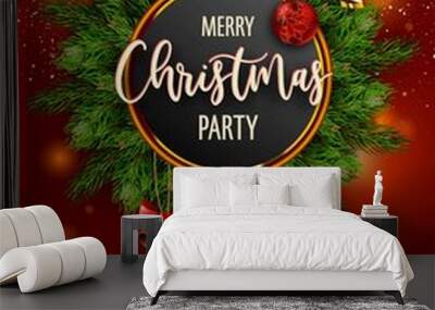 Merry Christmas party invitation poster with main information Wall mural