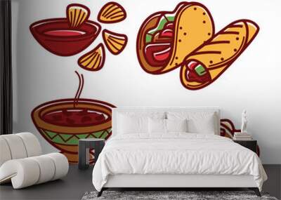 Mexican food vector collection with spicy dishes set Wall mural