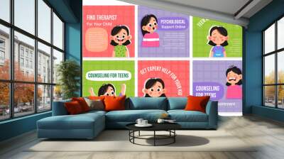 Network post collection with child therapy service Wall mural