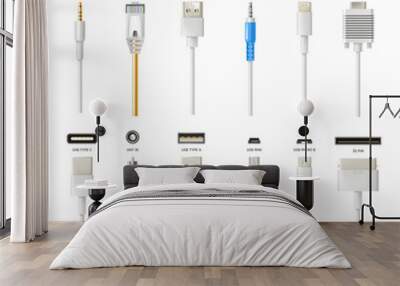 Plugs and wires isolated icons, connectors, modern technologies Wall mural