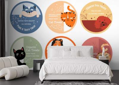 Round sticker set for natural pet treats promo Wall mural