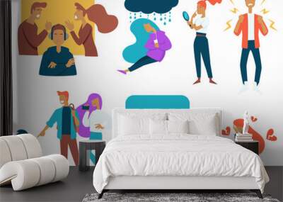 Teenager stress and growing up strugles isolated characters Wall mural