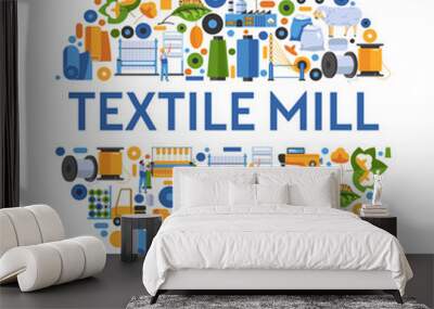 Textile mile, fabric factory or plant isolated icon Wall mural