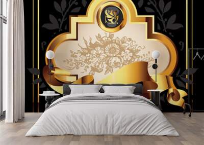 vector decorative ornamental background with golden elements. Wall mural