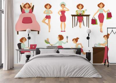 Woman daily routine vector icons.  Wall mural